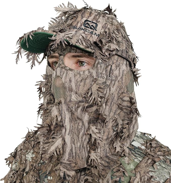 QuikCamo Lightweight 3D Leafy Camo Face Mask & Hat for Hunting, OSFM Adjustable Camouflage Hat, Mossy Oak & Realtree