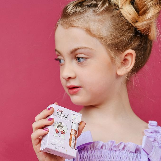 MISS NELLA Magic Spell Lip Gloss, Peach hydrating children Lip Gloss, watermelon scent, gentle on the skin. gives a sheer kiss of colour, with extra shine.