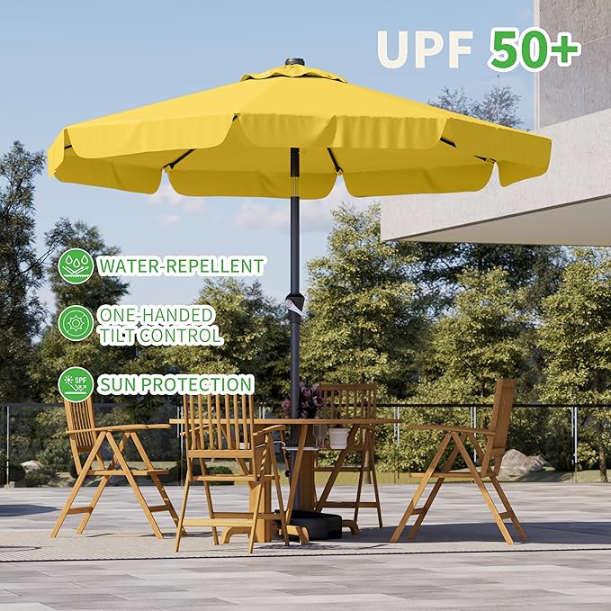 10FT Patio Umbrella Table Market Umbrella w/Tilt and Crank Outdoor Umbrellas for Garden, Deck, Backyard, Pool and Beach, Yellow