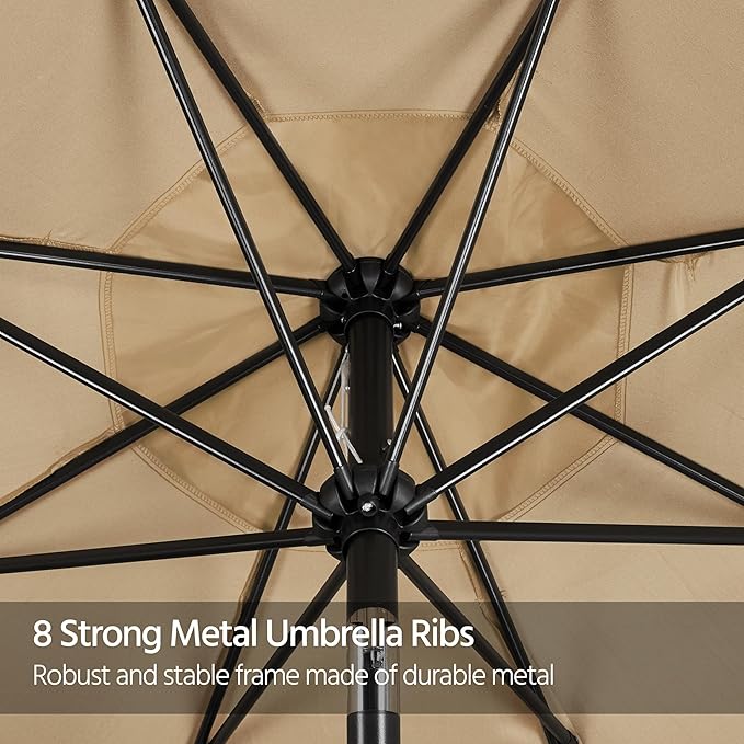 Yaheetech 10FT Patio Umbrella Outdoor Patio Yard Market Table Umbrella with Push Button Tilt & Crank for Garden/Beach/Lawn/Deck/Backyard/Pool, 8 Ribs, Tan