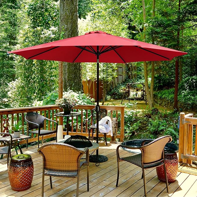 Yaheetech 11FT Patio Umbrella Outdoor Market Table Umbrella with Push Button Tilt & Crank for Garden/Lawn/Deck/Backyard/Pool/Beach, 8 Ribs,Red