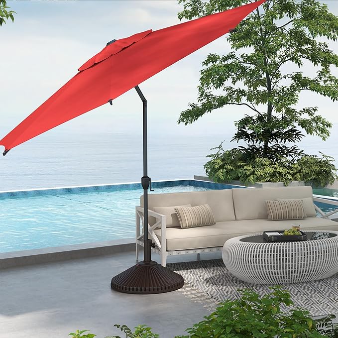 Abba Patio 9FT Lyon Outdoor Patio Umbrella Outdoor Table Umbrella with Push Button Tilt and Crank Market Umbrella 8 Sturdy Ribs UV Protection Waterproof for Garden Deck Backyard Pool Dark Red