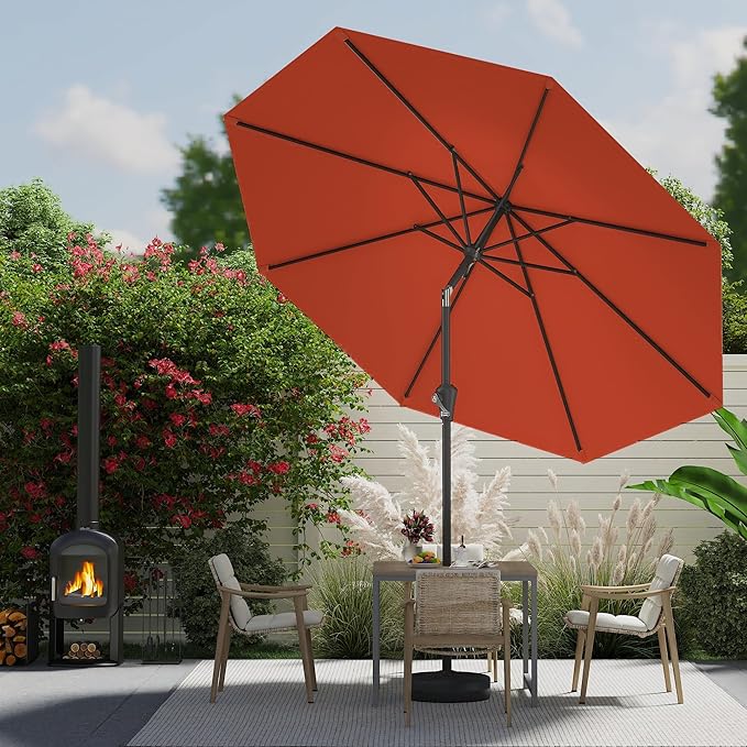 9 FT Patio Umbrella for Outdoor, Outdoor Umbrella with Push Button Tilt and Crank, Outdoor Patio Umbrellas with 8 Sturdy Ribs for Market, Garden, Deck, Backyard, Pool (Orange)