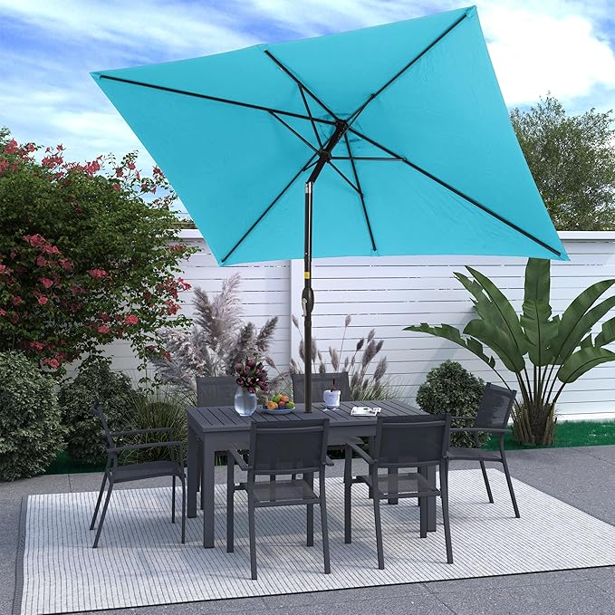 SUNVIVI OUTDOOR Patio Umbrella, 6.5' x 10' Rectangular Patio Umbrella, Metal Pole Square Outdoor Umbrella with Crank and Push Button Tilt, 6 Steel Ribs, Polyester Canopy