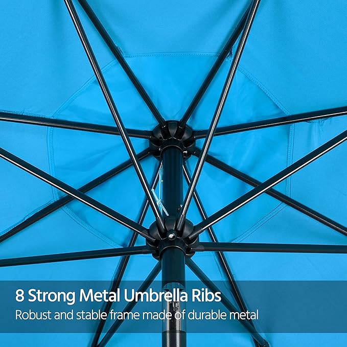 Yaheetech 9FT Outdoor Patio Umbrella Market Table Umbrella Yard Umbrella with Push Button Tilt Crank, 8 Ribs for Garden/Lawn/Deck/Backyard/Beach/Pool,Sky Blue