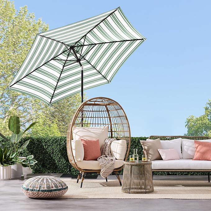 Best Choice Products 10ft Outdoor Steel Polyester Market Patio Umbrella w/Crank, Easy Push Button, Tilt, Table Compatible - Striped Green