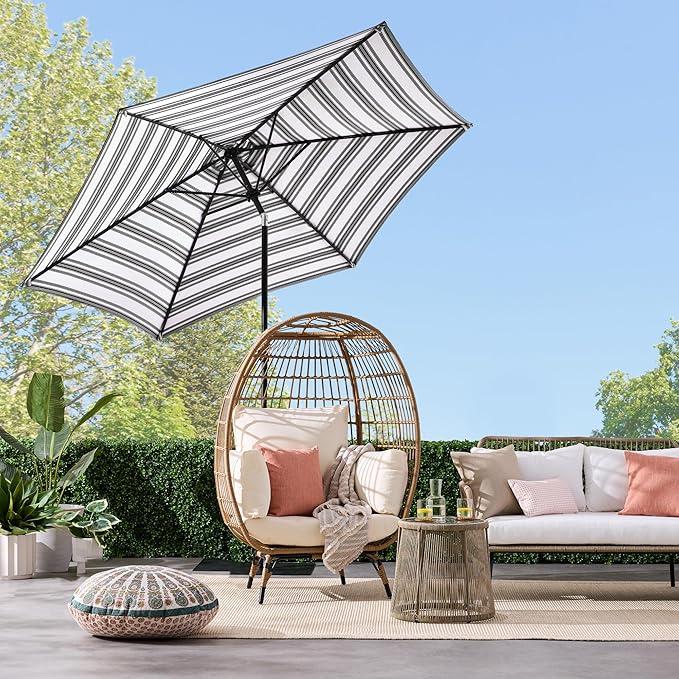 Best Choice Products 10ft Outdoor Steel Polyester Market Patio Umbrella w/Crank, Easy Push Button, Tilt, Table Compatible - Striped Black