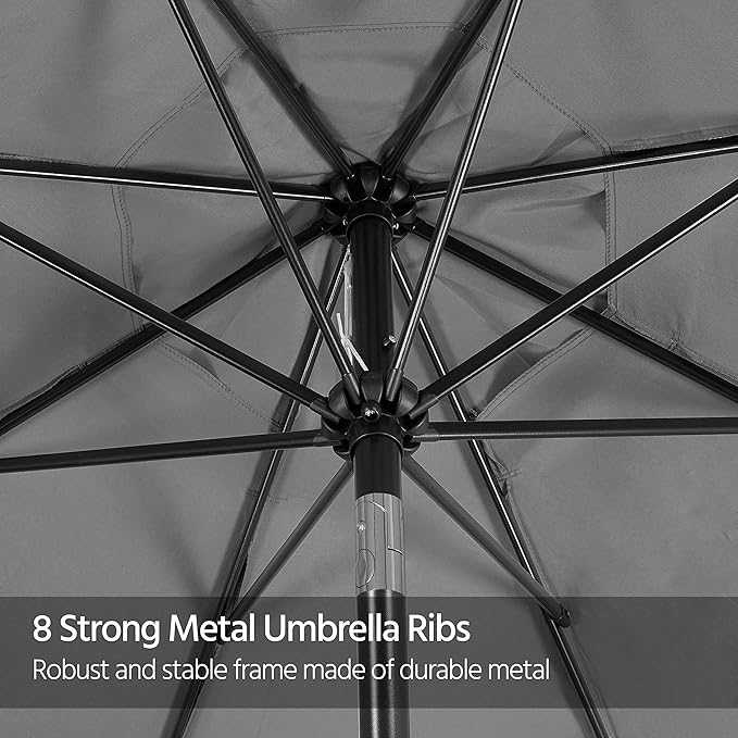 Yaheetech 9FT Patio Umbrella Outdoor Umbrella Patio Yard Market Table Umbrella with Push Button Tilt & Crank for Garden/Beach/Lawn/Deck/Backyard/Pool, 8 Ribs, Gray
