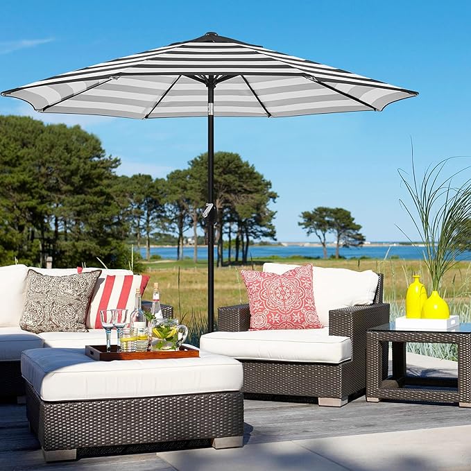 Yaheetech 9FT Patio Umbrella Outdoor Umbrella Patio Yard Market Table Umbrella with Push Button Tilt & Crank for Garden/Beach/Lawn/Deck/Backyard/Pool, 8 Ribs, Black/White
