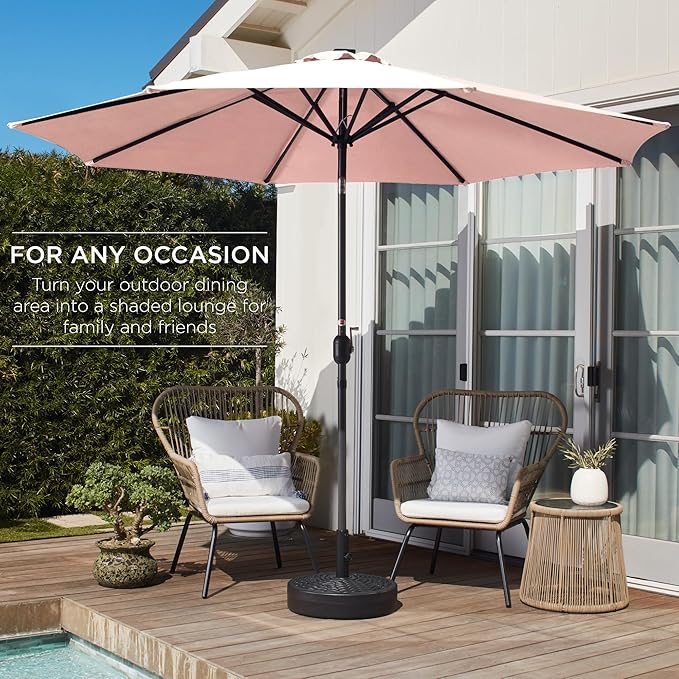 Best Choice Products 10ft Outdoor Steel Polyester Market Patio Umbrella w/Crank, Easy Push Button, Tilt, Table Compatible - Rose Quartz