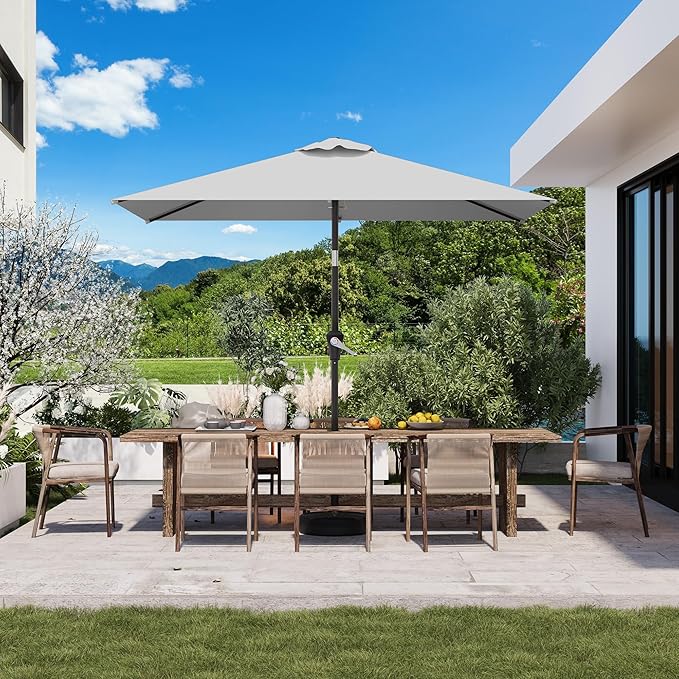 6.5' x 10' Rectangular Patio Umbrellas for Outdoor, Outdoor Table Umbrella, Large Outdoor Patio Umbrellas with 6 Sturdy Ribs for Market, Garden, Pool (Light Gray)