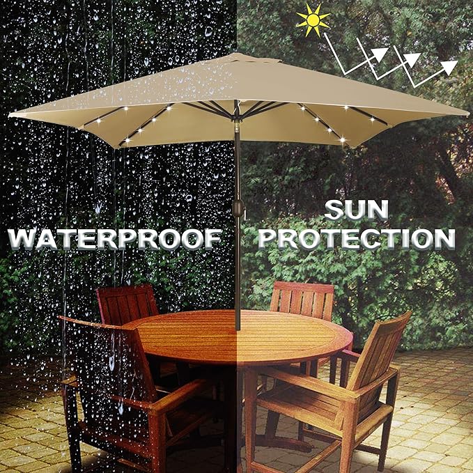 Blissun Rectangular Patio Umbrella, Table Market Umbrella with Tilt and Crank, Outdoor Umbrella for Garden, Deck, Backyard, Pool and Beach