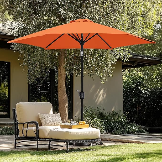 Yaheetech Patio Umbrella, 9FT Outdoor Table Market Umbrella with Push Button Tilt and Crank, Yard Sun Shade with Sturdy Ribs for Garden, Deck, Backyard, Pool, Orange