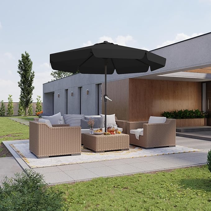 12FT Patio Umbrella Table Market Umbrella w/Crank Outdoor Umbrellas for Garden, Deck, Backyard, Pool and Beach, Black