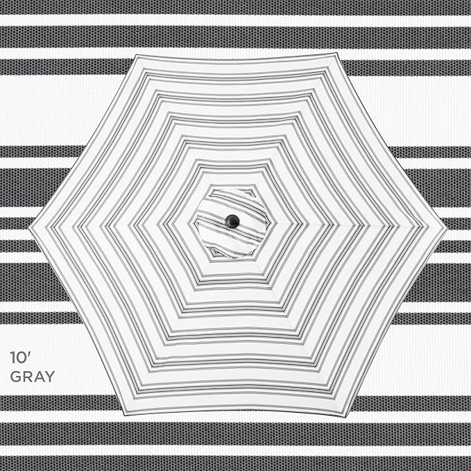 Best Choice Products 10ft Outdoor Steel Polyester Market Patio Umbrella w/Crank, Easy Push Button, Tilt, Table Compatible - Striped Gray