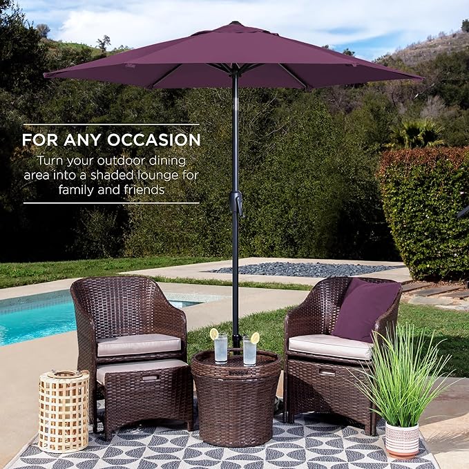 Best Choice Products 7.5ft Heavy-Duty Round Outdoor Market Table Patio Umbrella w/Steel Pole, Push Button Tilt, Easy Crank Lift - Amethyst Purple