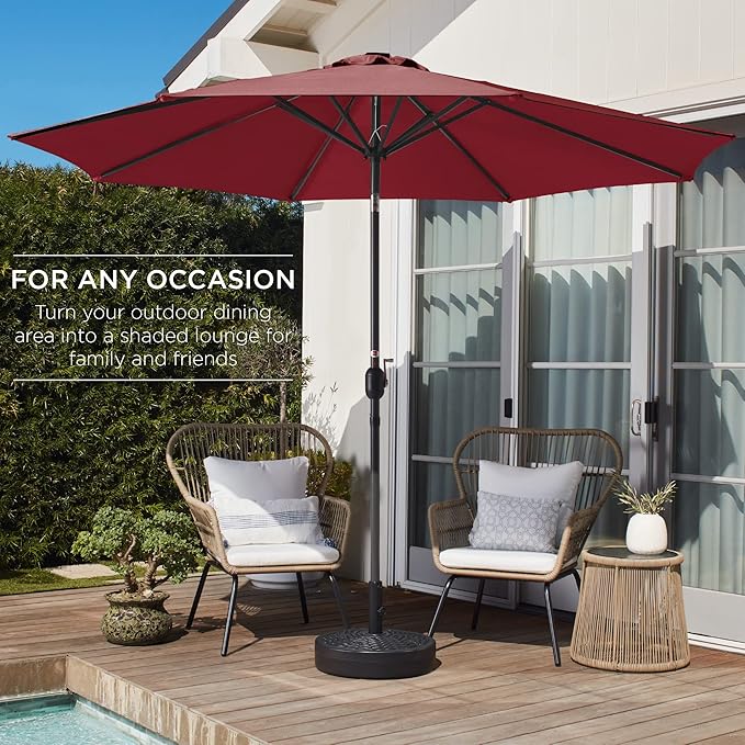 Best Choice Products 10ft Outdoor Steel Polyester Market Patio Umbrella w/Crank, Easy Push Button, Tilt, Table Compatible - Red
