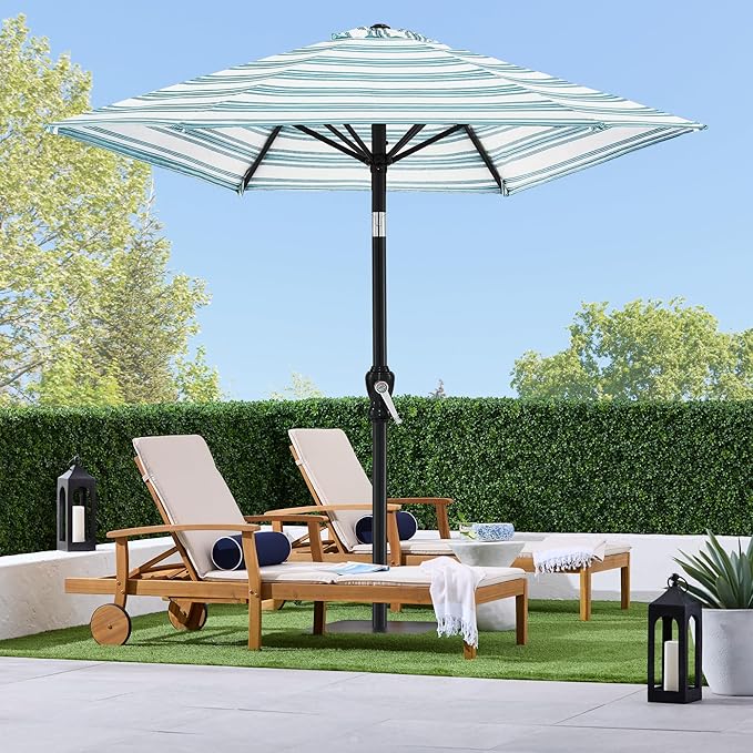 Best Choice Products 10ft Outdoor Steel Polyester Market Patio Umbrella w/Crank, Easy Push Button, Tilt, Table Compatible - Striped Sky Blue