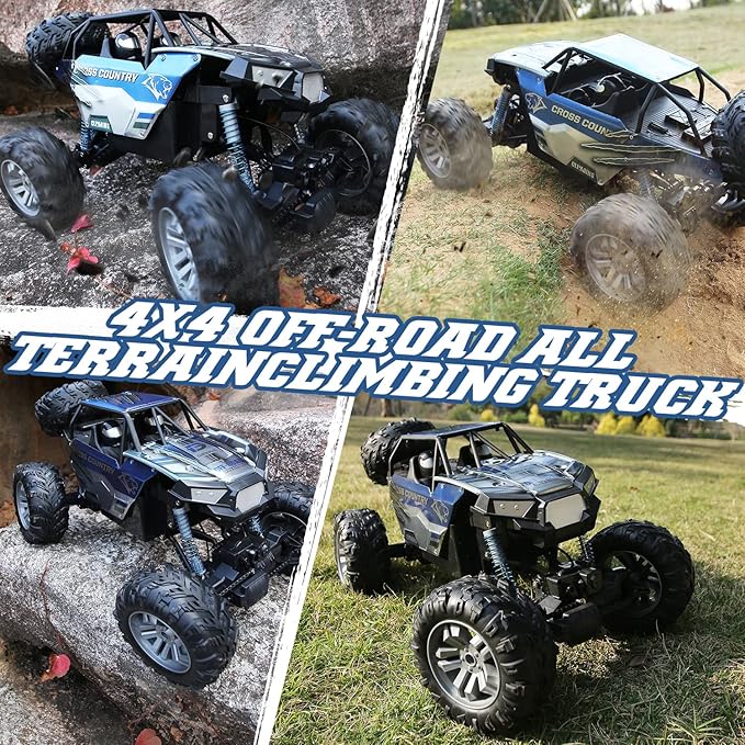 DEERC Large 1:8 Scale Monster Truck for Adults and Boys, Upgraded Remote Control Car with Realistic Sound, 4WD All Terrain RC Toy with 2 Batteries for 80 Minutes Play