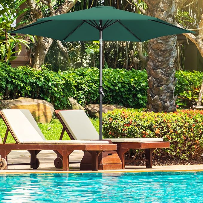 Yaheetech Patio Umbrella, 10FT Outdoor Table Umbrella Market Umbrella with Push Button Tilt and Crank & Sturdy Ribs, Yard Umbrella for Garden, Deck, Backyard, Pool, Dark Green