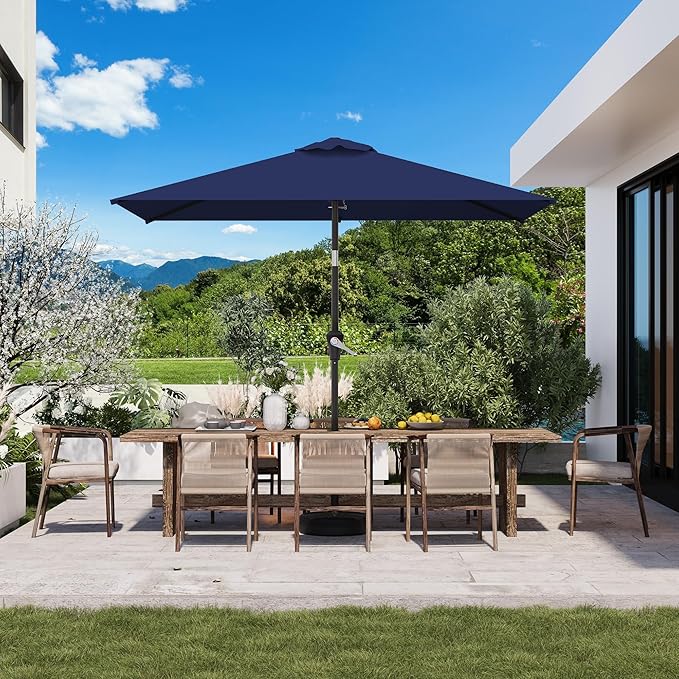 6.5' x 10' Rectangular Patio Umbrellas for Outdoor, Outdoor Table Umbrella, Large Outdoor Patio Umbrellas with 6 Sturdy Ribs for Market, Garden, Pool (Navy)