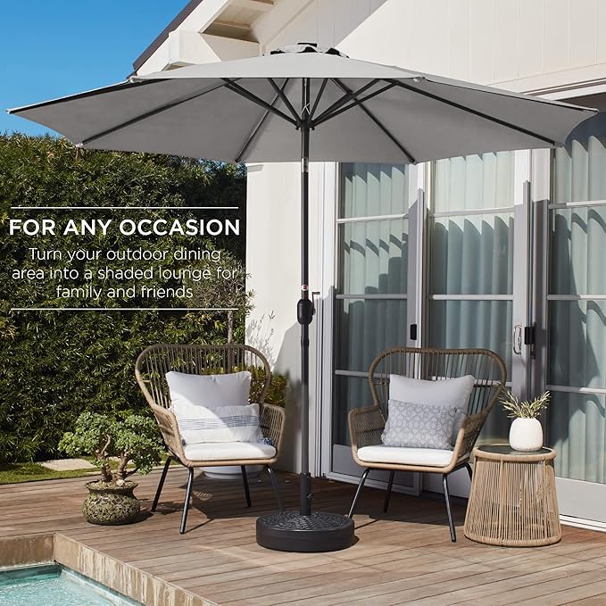 Best Choice Products 10ft Outdoor Steel Polyester Market Patio Umbrella w/Crank, Easy Push Button, Tilt, Table Compatible - Fog Gray