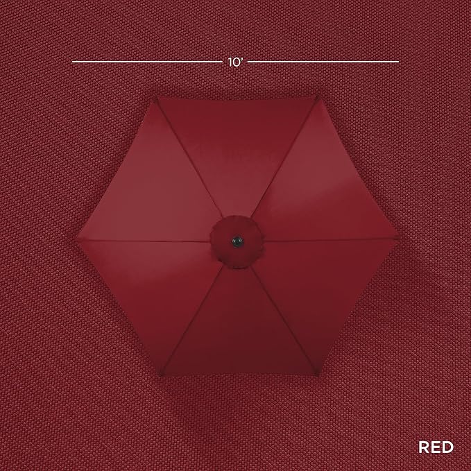 Best Choice Products 10ft Market Umbrella, Outdoor Sun Shade for Backyard, Deck, Poolside, Table w/Woodgrain Pattern, Easy Tilt & Crank - Red