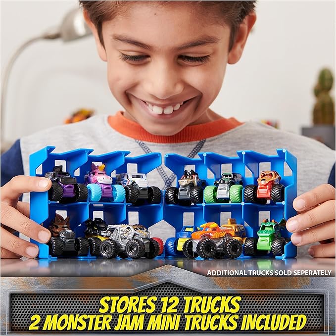 Monster Jam Mini Freestyle Flip Arena Playset and Storage with 2 Mini Monster Jam Trucks, Kids Toys for Boys and Girls Ages 3 and up