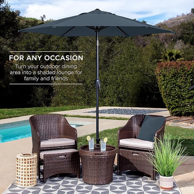 Best Choice Products 7.5ft Heavy-Duty Round Outdoor Market Table Patio Umbrella w/Steel Pole, Push Button Tilt, Easy Crank Lift - Slate Blue
