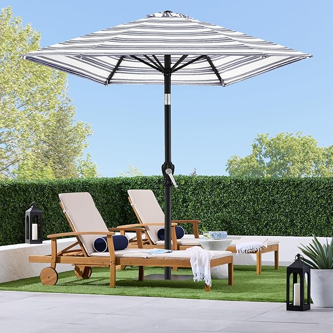 Best Choice Products 10ft Outdoor Steel Polyester Market Patio Umbrella w/Crank, Easy Push Button, Tilt, Table Compatible - Striped Navy Blue