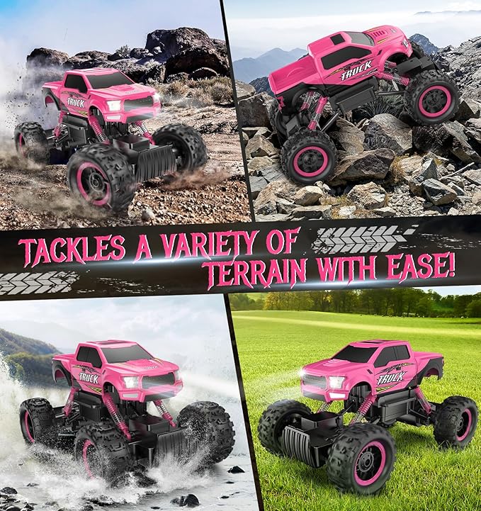 DOUBLE E Remote Control Car for Girls 1/12 Scale Monster Trucks Dual Motors Off Road RC Trucks, Girls Toys RC Crawler Vehicle Truck Toy, Birthday/Xmas Gift Ideas, Pink