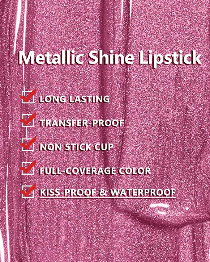 MAKI YIKA Red Lipstick for Women Metallic Lipsticks Glitter Long Lasting Lipstick No Smudge No Transfer Liquid Lip Gloss (BR03 Be Happy)