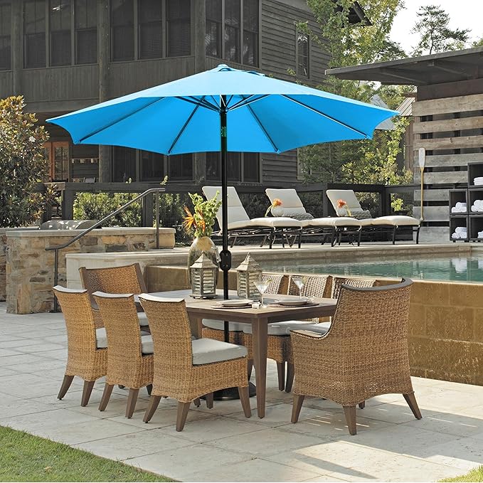 Yaheetech 9FT Outdoor Patio Umbrella Market Table Umbrella Yard Umbrella with Push Button Tilt Crank, 8 Ribs for Garden/Lawn/Deck/Backyard/Beach/Pool,Sky Blue