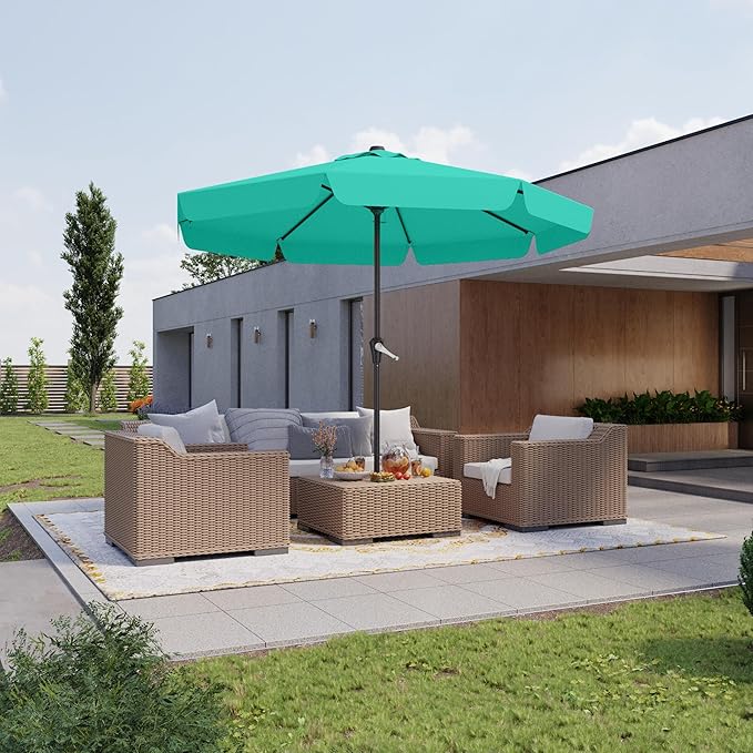 12FT Patio Umbrella Table Market Umbrella w/Crank Outdoor Umbrellas for Garden, Deck, Backyard, Pool and Beach, Cerulean
