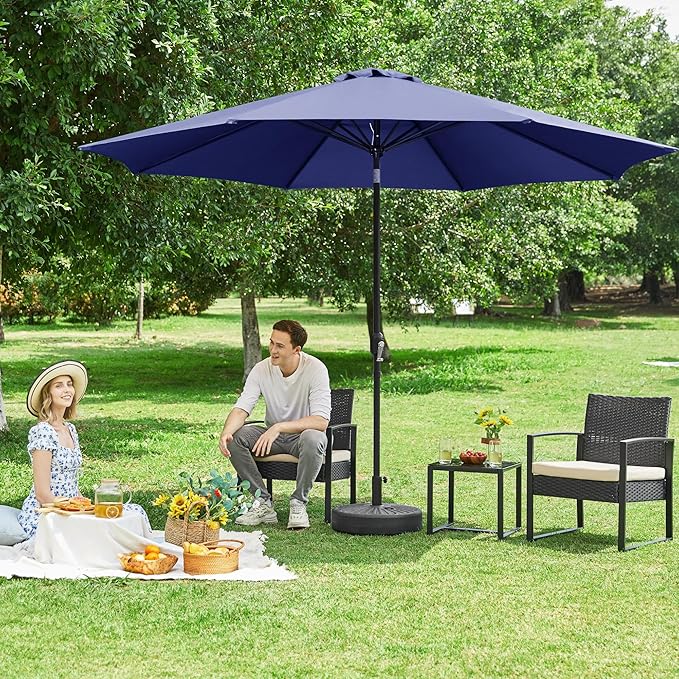 Yaheetech 11FT Patio Umbrella Outdoor Market Table Umbrella with Push Button Tilt & Crank for Garden/Lawn/Deck/Backyard/Pool/Beach, 8 Ribs, Navy Blue