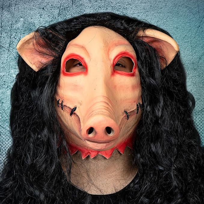 Zadin Scary Pig Mask for Adult, Jigsaw Pig Mask Halloween, Scary Latex Pig Head, Pig Face Mask Costume, Scary Halloween Horror Mask Cosplay, Jigsaw Mask, Universal