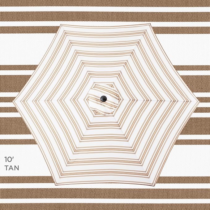 Best Choice Products 10ft Outdoor Steel Polyester Market Patio Umbrella w/Crank, Easy Push Button, Tilt, Table Compatible - Striped Tan