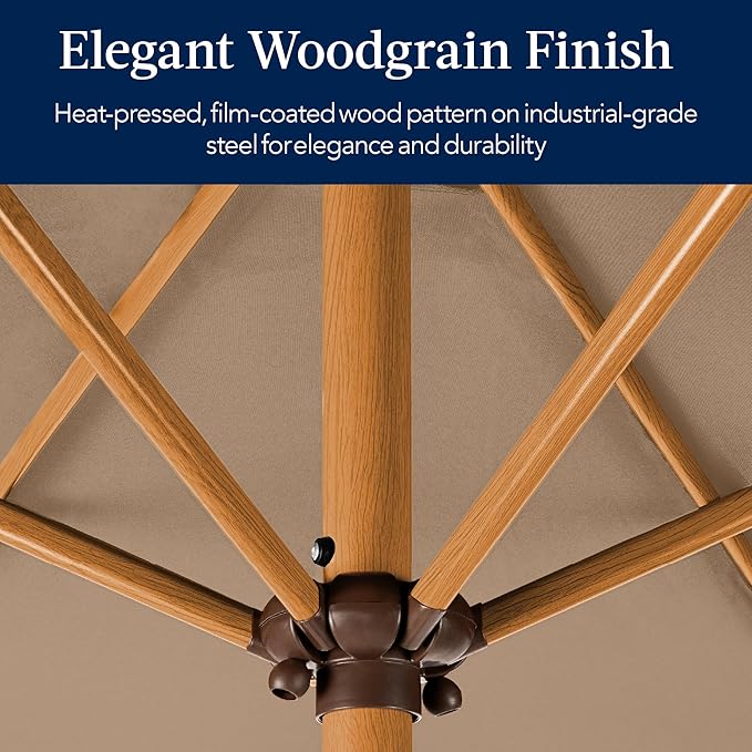 Best Choice Products 10ft Market Umbrella, Outdoor Sun Shade for Backyard, Deck, Poolside, Table w/Woodgrain Pattern, Easy Tilt & Crank - Tan