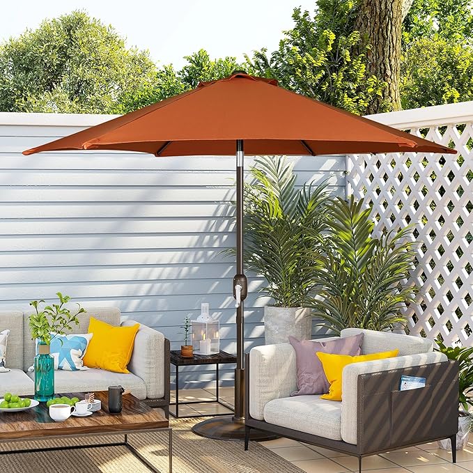 Blissun 7.5 ft Patio Umbrella, Yard Umbrella, Outdoor Market Umbrella with Push Button Tilt Crank, Rust