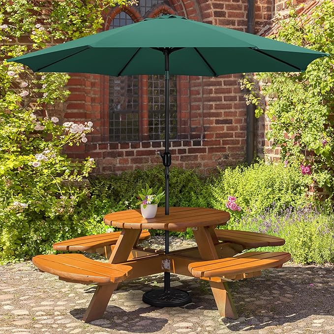 Yaheetech 10FT Patio Umbrella Outdoor Umbrella Patio Yard Market Table Umbrella with Push Button Tilt & Crank for Garden/Beach/Lawn/Deck/Backyard/Pool, 8 Ribs, Dark Green