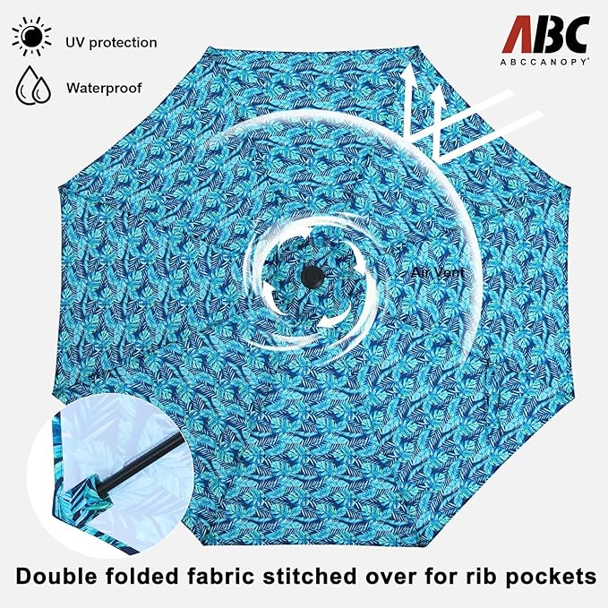 ABCCANOPY 9FT Outdoor Patio Umbrella, 8 Ribs Table Umbrella w/Crank for Easy Set Up, Suitable for Garden, Lawn, Deck & Backyard (Grass Green)