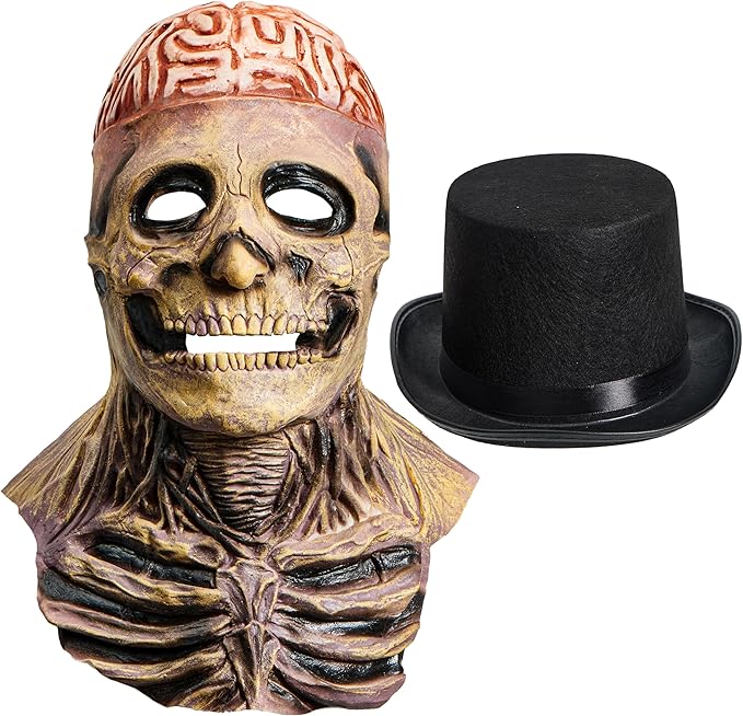 Spooktacular Creations 2PCS Halloween Skull Mask with Black Top Hat, Scary Full Head Skeleton, Creepy Realistic Biochemical Latex Mask for Men Women Kids Halloween Cosplay Costume Accessory