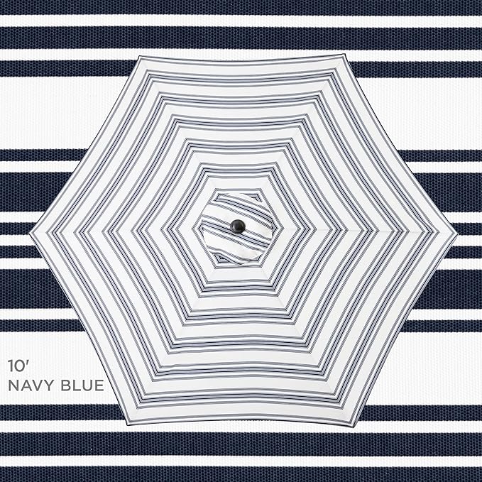 Best Choice Products 10ft Outdoor Steel Polyester Market Patio Umbrella w/Crank, Easy Push Button, Tilt, Table Compatible - Striped Navy Blue