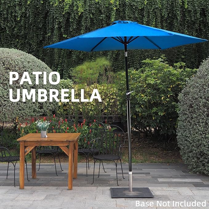 9FT Outdoor Patio Umbrella with Push Button Tilt and Crank, Beach Umbrella for Sun Shades, Market Umbrella with 6 Sturdy Metal Ribs, UV Resistant Waterproof for Garden, Backyard, Deck, Pool