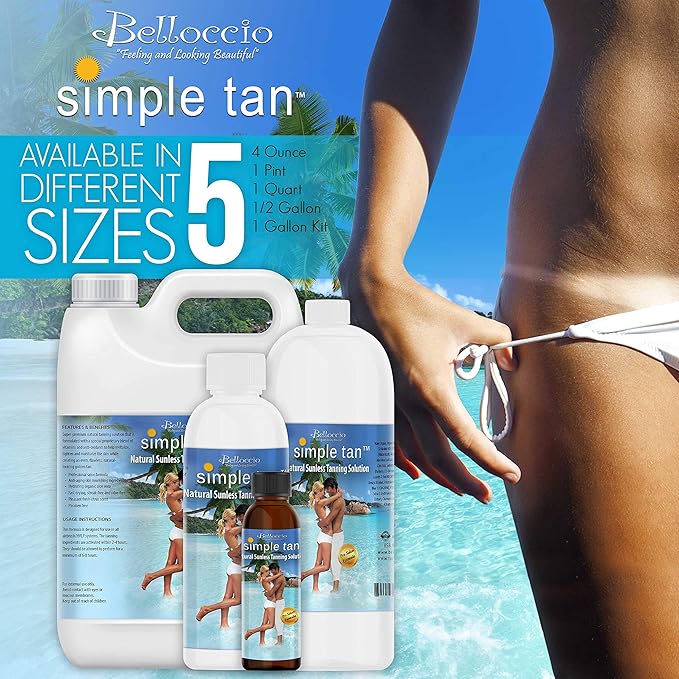 Belloccio Simple Tan Quart Bottle of Professional Salon Sunless Tanning Solution with 10% DHA and Dark Bronzer Color Guide