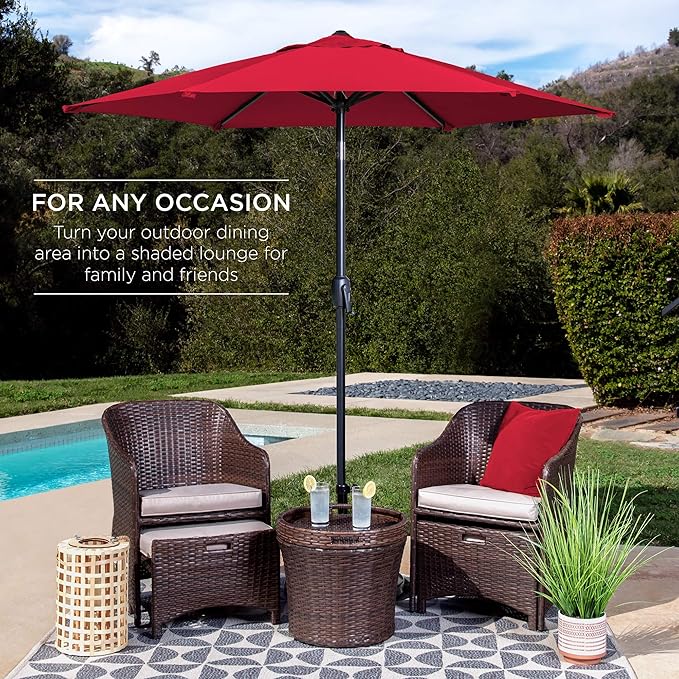 Best Choice Products 7.5ft Heavy-Duty Round Outdoor Market Table Patio Umbrella w/Steel Pole, Push Button Tilt, Easy Crank Lift - Red