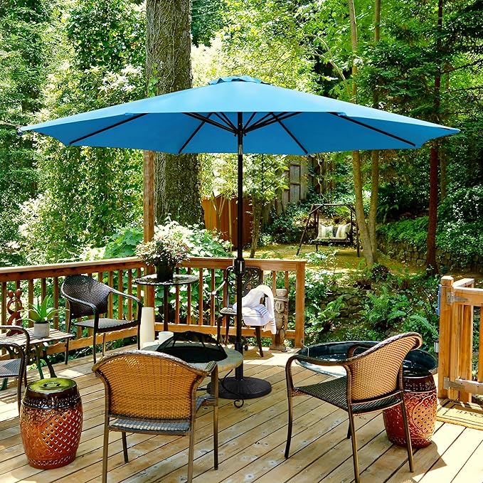 Yaheetech 11FT Patio Umbrella Outdoor Market Table Umbrella with Push Button Tilt & Crank for Garden/Lawn/Deck/Backyard/Pool/Beach, 8 Ribs, Sky Blue