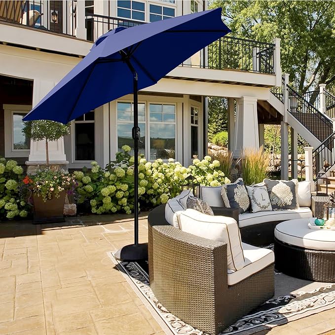 Yaheetech 7.5FT Patio Umbrella Outdoor Table Umbrella Canopy Market Umbrella with Push Button Tilt & Crank for Garden/Lawn/Deck/Backyard/Pool, 6 Ribs, Navy Blue