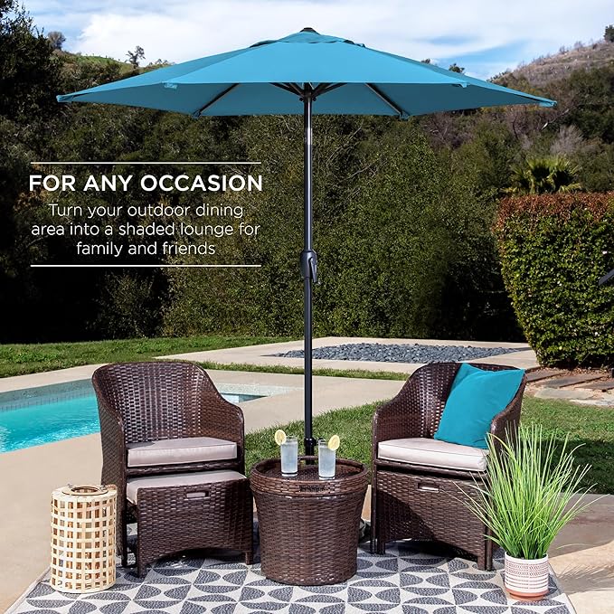 Best Choice Products 7.5ft Heavy-Duty Round Outdoor Market Table Patio Umbrella w/Steel Pole, Push Button Tilt, Easy Crank Lift - Sky Blue