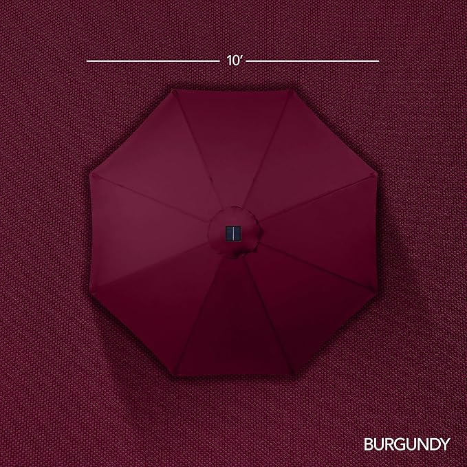 Best Choice Products 10ft Solar Market Patio Umbrella w/Woodgrain Pattern Pole, LED Lights, Tilt & Crank – Outdoor Sun Shade for Backyard Table, Deck, Poolside – Burgundy